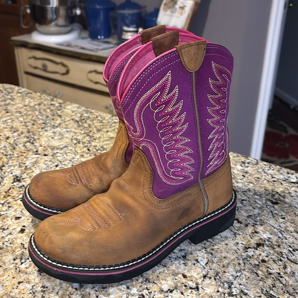 Brown and Pink Western Boots